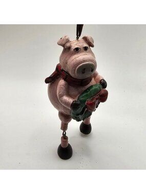 Pig Christmas Ornament With Dangling Legs - Hand-Painted Holiday‎ Décor